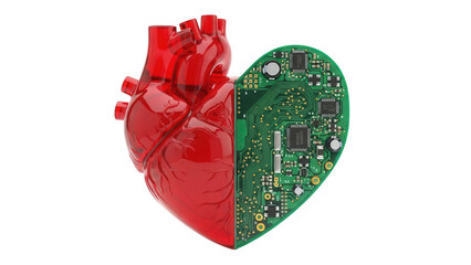 Isolated artificial heart is half anatomical and half digital circuit board concept