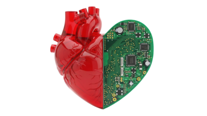 Isolated artificial heart is half anatomical and half digital circuit board concept
