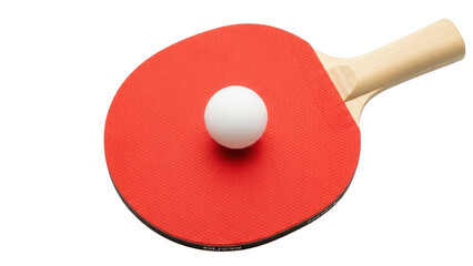 Isolated Ping Pong Paddle with Ball, Red and Wood Racket for Table Tennis Sport Play at Home