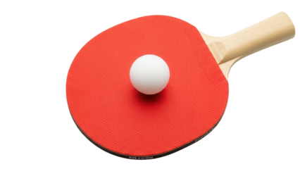 Isolated Ping Pong Paddle with Ball, Red and Wood Racket for Table Tennis Sport Play at Home