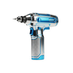 Futuristic electric drill in silver and blue isolated on transparent background