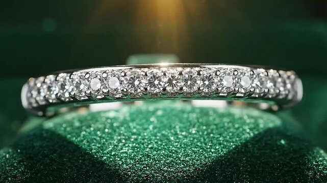Elegant diamond bracelet on green velvet