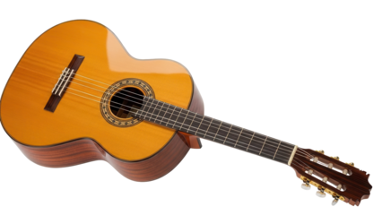 Isolated classical acoustic guitar. Musical instrument for making music, performance ready