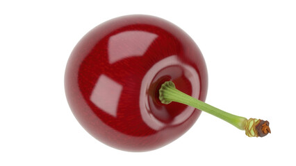 Isolated red cherry with stem, healthy eating, fresh, vibrant, bright fruit close-up