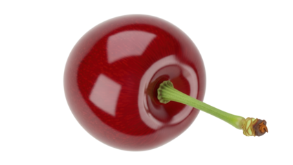 Isolated red cherry with stem, healthy eating, fresh, vibrant, bright fruit close-up