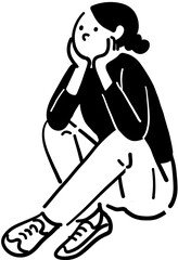 Woman sitting and looking up Line art Vector