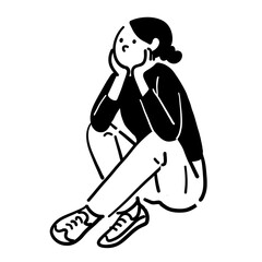 Woman sitting and looking up Line art Vector