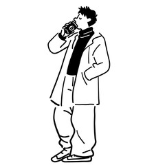 Man drinking coffee Line art Vector