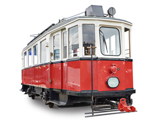 Old retro tram isolated on white