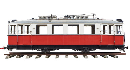 Old retro tram isolated on white