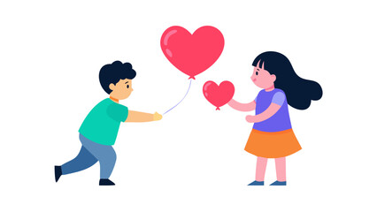 Boy Giving Heart Shape Flat Vector Illustration