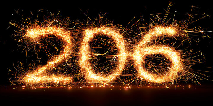 "Illuminated 206 Numbers with Sparkling Lights on Dark Background"