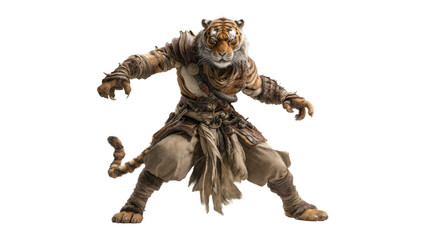 Tiger humanoid warrior in fighting stance