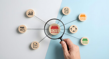 Fototapeta premium Business strategy and planning concept with magnifying glass