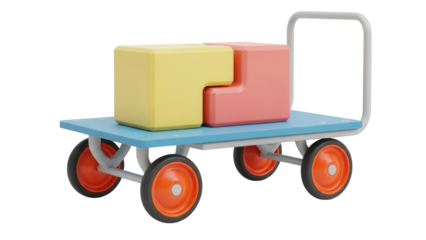 Isolated Children's Toys Cart with Colorful Blocks – Fun Playtime with Vintage Pull Wagon Toy