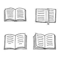 Books outline sketch set. Open books. Bookstore, library line symbols.