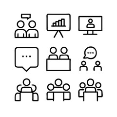 Set of icons representing business meeting and communication