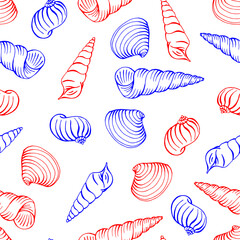 Seamless pattern with seashells. Hand drawn vector illustration.