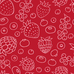 Seamless pattern with berries. Hand drawn vector illustration in outline style.