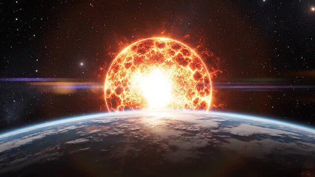 Apocalyptic Star Explosion Over Earth - A Dramatic Space Scene.