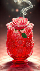 A fresh strawberry splashes in a glass of water, creating a beautiful nature-inspired decoration for a romantic Valentine celebration or a birthday gift