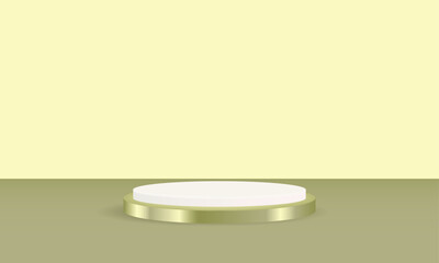 White and green podium on a green background for product presentation.