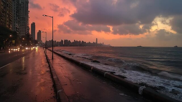 downtown marine drive mumbai at night cityscape india video