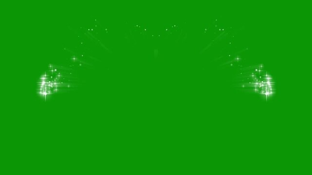 Sparkling glitter stars shine, white cartoon glitter, magic fairy dust animation, white blinking stars, sparkling glitter particle line, glowing starlight dust, flat vector motion, green screen 4k