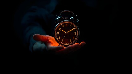 Person Holding Glowing Clock in Palm for Time Management and Futuristic Control Concept