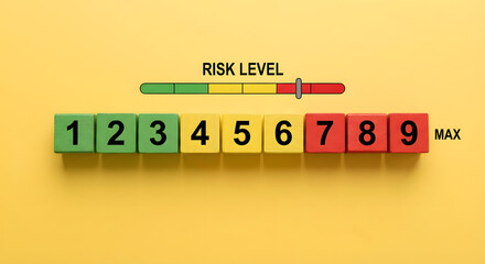 Risk level scale with numbered blocks and color coded gauge