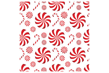 Festive Red and White Peppermint Candy Pattern with Candy Canes for Christmas Holiday Wrapping Paper and Seasonal Backgrounds