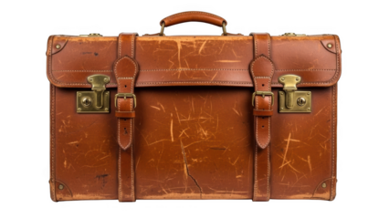 Vintage brown leather suitcase with brass hardware and visible wear and tear vintage suitcase leather luggage