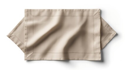 Naklejka premium Two beige rectangular placemats, overlapping with visible stitched borders and soft folds, against a white backdrop