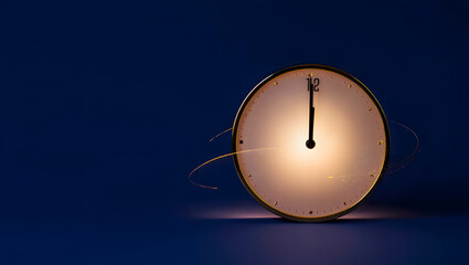 Glowing clock on dark background with motion blur effect
