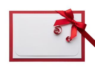 Elegance in Simplicity: A Crisp White Card Accented with a Glossy Crimson Ribbon Bow on a Festive Red Base