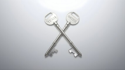 Two Metallic Keys Showing Teamwork and Success Concept on Gradient Background