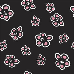 black background seamless pattern with flowers