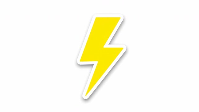 Isolated vector graphic illustration of a yellow lightning bolt with white borders on a white background for electricity power energy concepts.