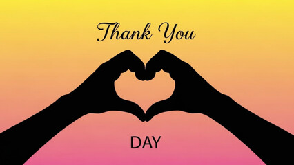 Hands forming heart shape with thank you message on colorful background for appreciation and gratitude on special day