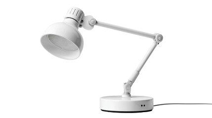 Modern white desk lamp with adjustable arm on black background isolated on transparent background