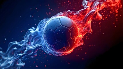 青と赤の炎に包まれたサッカーボール｜対戦、対決、VSカード