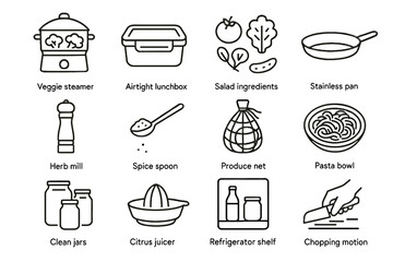 Meal net chopping minimalist vector motion airtight bowl icon salad icons clean