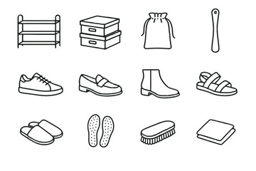 Fototapeta premium Vector boxes house basic shoe loafers essentials flat insoles icon wooden minimalist