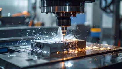 A high-precision CNC milling machine is cutting a solid metal