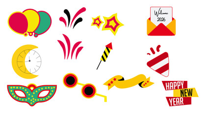 Vector illustration of a set of colorful splashes, new year 2026 elements collection