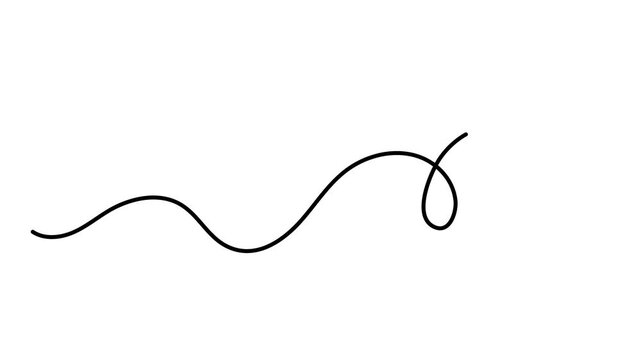 Wavy curly stroke one line art, hand drawn scribbly dividing element drawing continuous contour. Twiddle swirl separator curve strip with volutes and tendril design. Isolated. Editable stroke. Vector