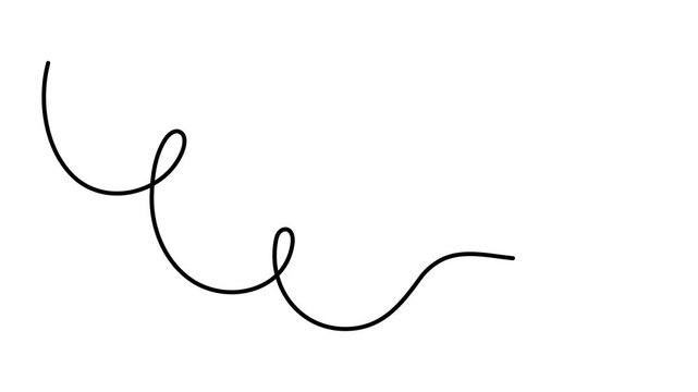 Wavy curly stroke one line art, hand drawn scribbly dividing element drawing continuous contour. Twiddle swirl separator curve strip with volutes and tendril design. Isolated. Editable stroke. Vector