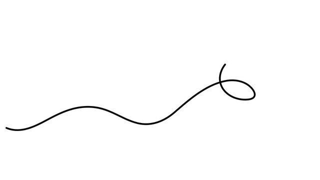 Wavy curly stroke one line art, hand drawn scribbly dividing element drawing continuous contour. Twiddle swirl separator curve strip with volutes and tendril design. Isolated. Editable stroke. Vector