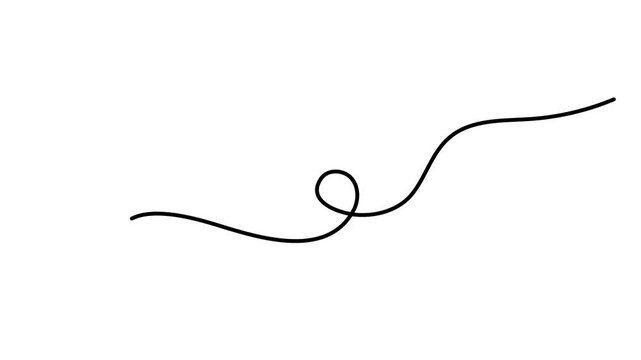 Wavy curly stroke one line art, hand drawn scribbly dividing element drawing continuous contour. Twiddle swirl separator curve strip with volutes and tendril design. Isolated. Editable stroke. Vector