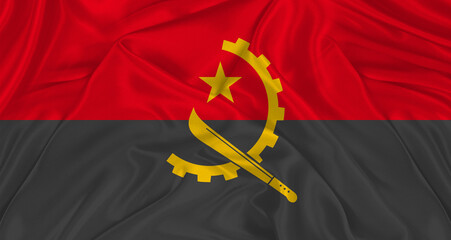 Angolan flag with fabric texture. Realistic flag of Angola waving, National flag